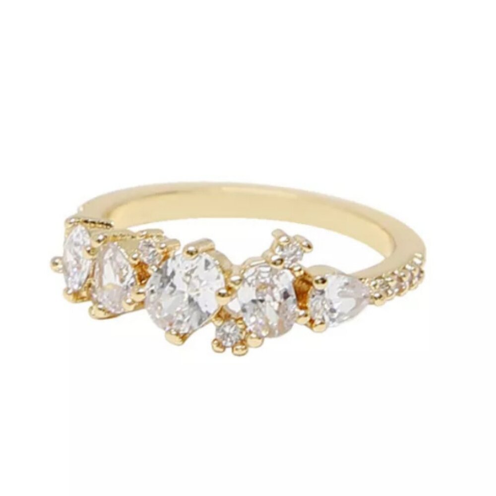 ETTIKA Statement Cubic Zirconia Cluster 18K Gold Plated Ring